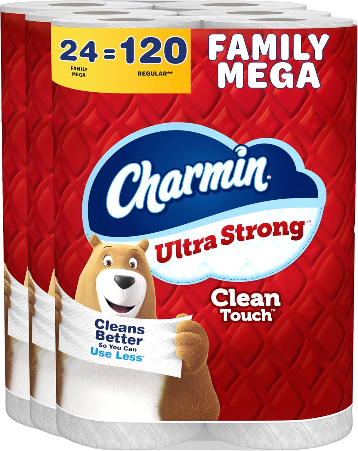 Ultra Strong Clean Touch Toilet Paper, 24 Family Mega Rolls = 120 Regular Rolls