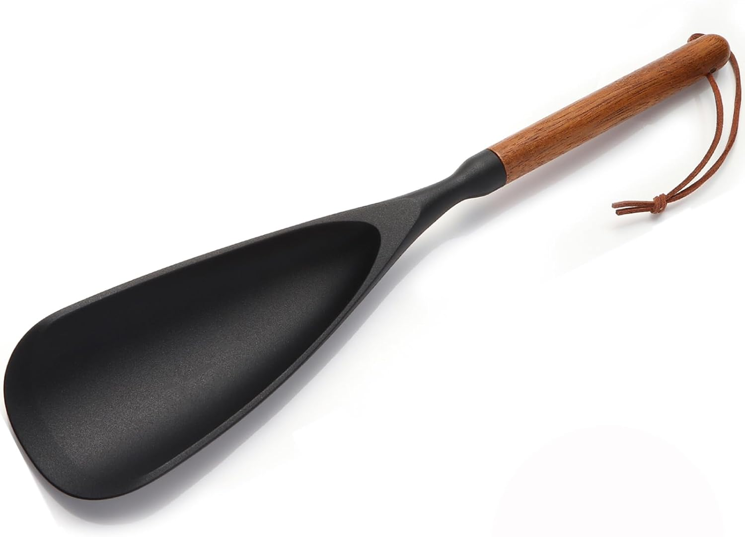 Multifunction Silicone Spatula Spoon - Premium Kitchen Utensil Set for Cooking, Baking, and Serving，Silicone Ladle and Spatula for Non-Stick Cookware，Wood Handle Spoon (Black 1-Pack)