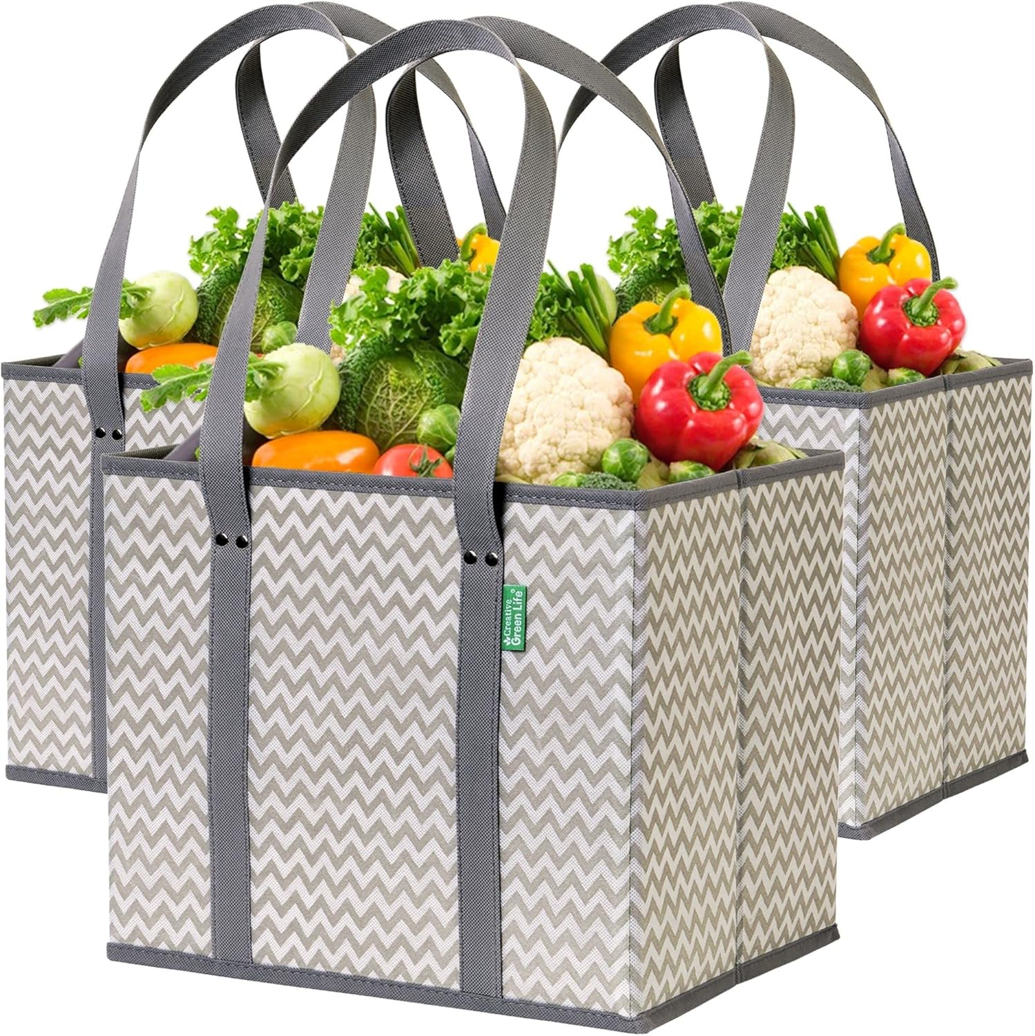 3 Pack Reusable Canvas Grocery Shopping Bags w/ Handles Foldable Tote Bags