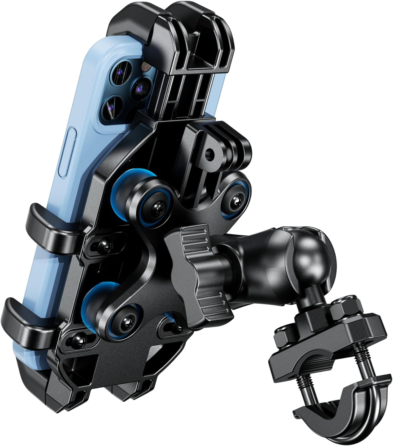 Motorcycle Phone Holder with Vibration Dampener, Anti-Shake Black