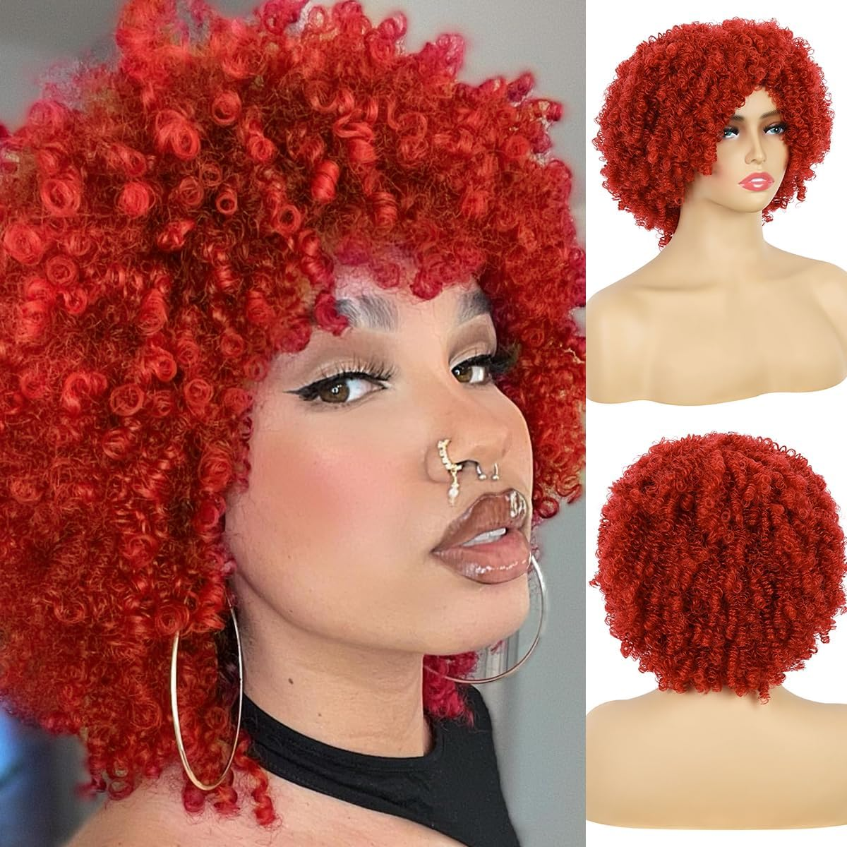 BECUS Afro Curly Wigs for Women 12Inch Natural Black Synthetic African Full K... - Picture 8 of 16