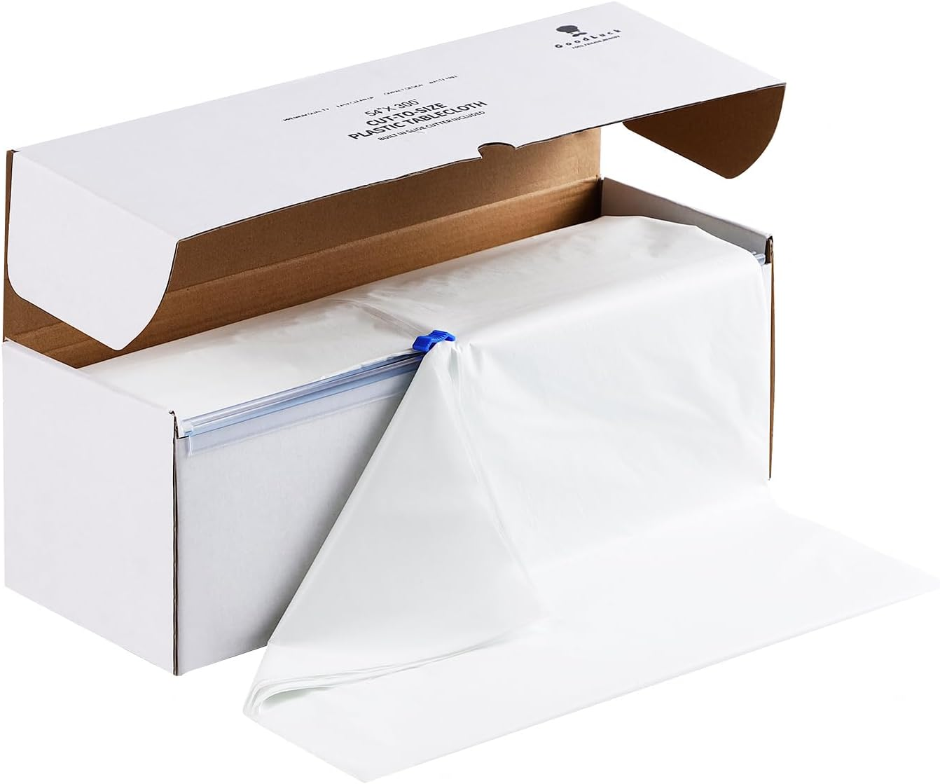 Goodluck 54 Inch X 300 Feet Plastic Table Cloths with Cutter Box, White Disposable Table Cover Roll, Plastic Tablecloth for Party, Banquet, Wedding, Birthday, Anniversary