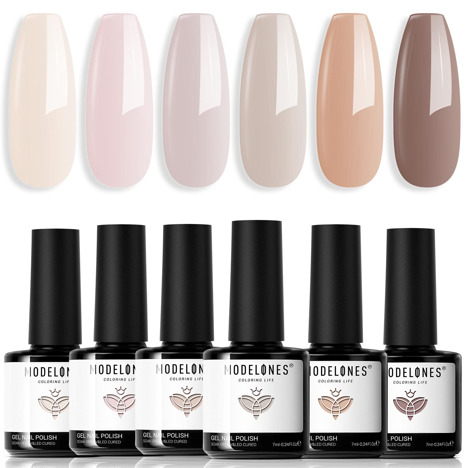 Nude Gel Nail Polish Set 6 Colors, Nuetral Skin Tones Beige Taupe Ivory White Grey Light Brown Gel Polish All Seasons, Soak off Soapnails Manicure Kit Nail Art Design Salon at Home Gift