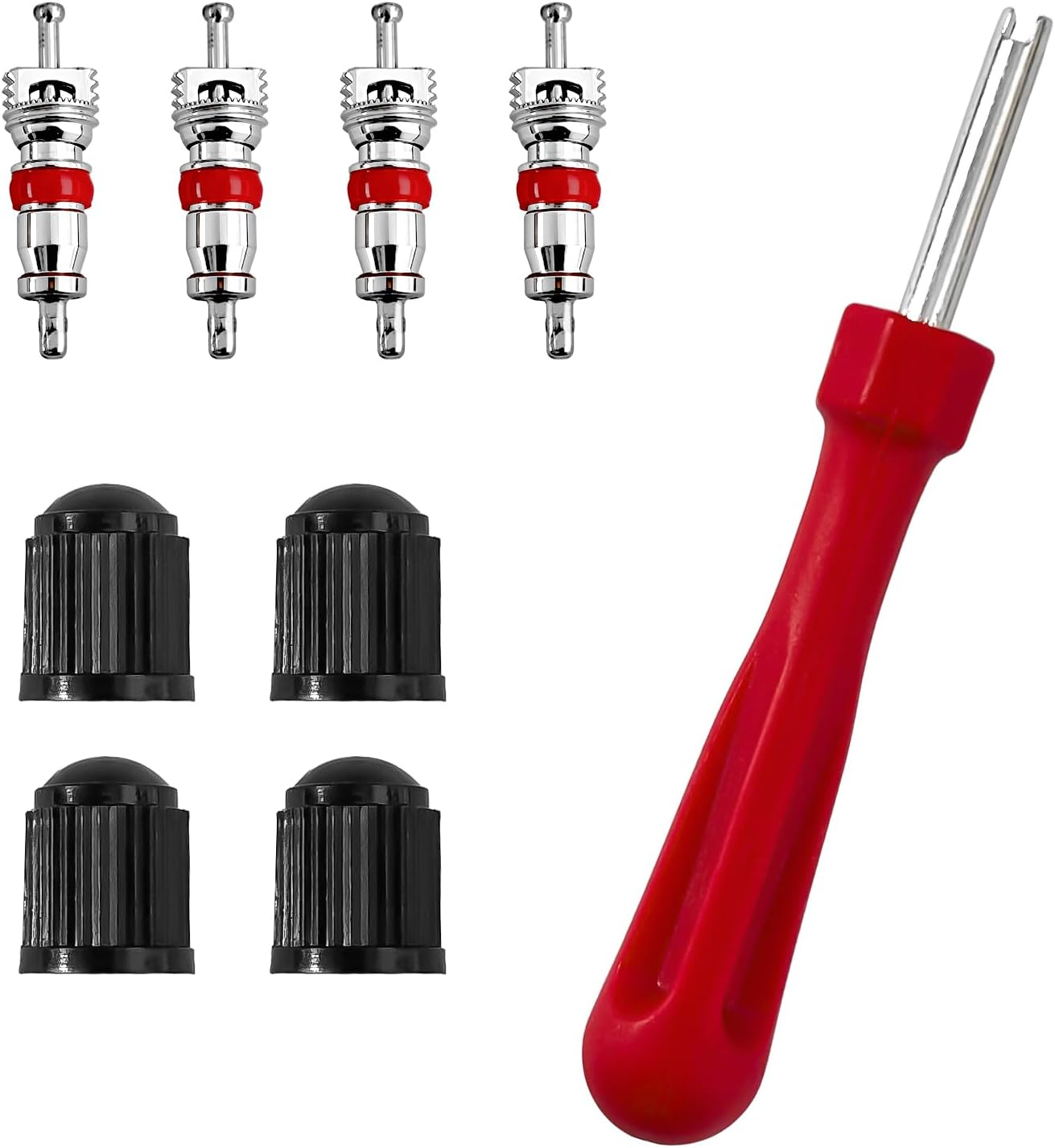 Kit De Réparation De Valve De Pneu 9 Pièces, Outil Rouge Pour Démontage De Valve, Clé Pour Valves De Voitures, Vélos, Motos Et Autres Véhicules