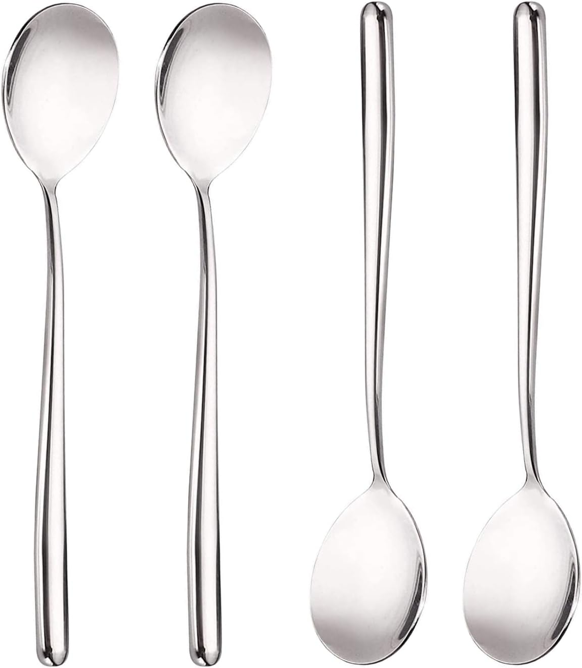 Stainless Steel Spoon,Long Handle Great Circle Soup Spoons Korean Long Handled Soup Spoon,Stainless Steel round Handle Bar Spoons Silver Set of 4