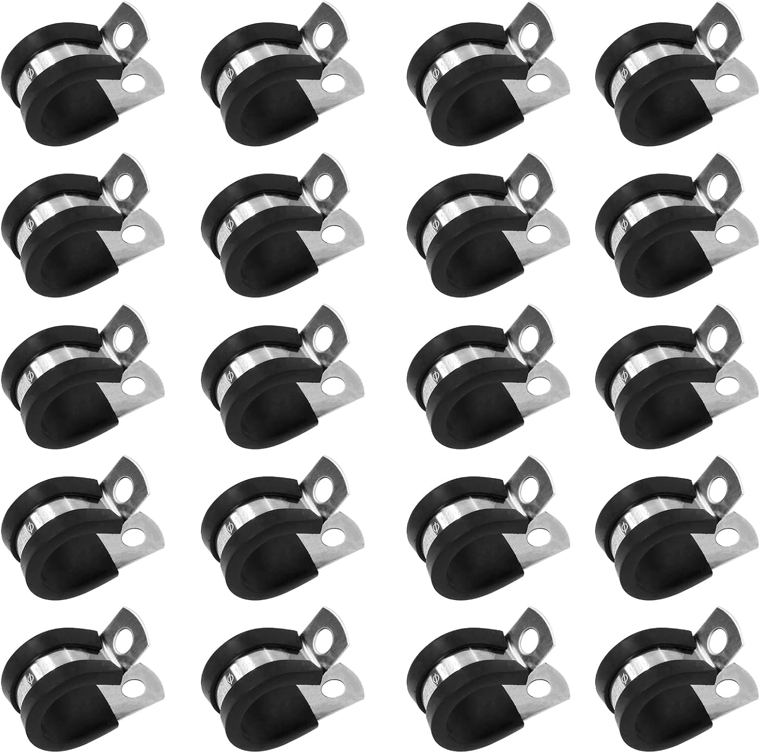 20Pcs 5/8 Inch Stainless Steel Cable Clamps, Rubber Cushioned Insulated Pipe Clamp R-Type Metal Wire Clamp for Tube, Hose