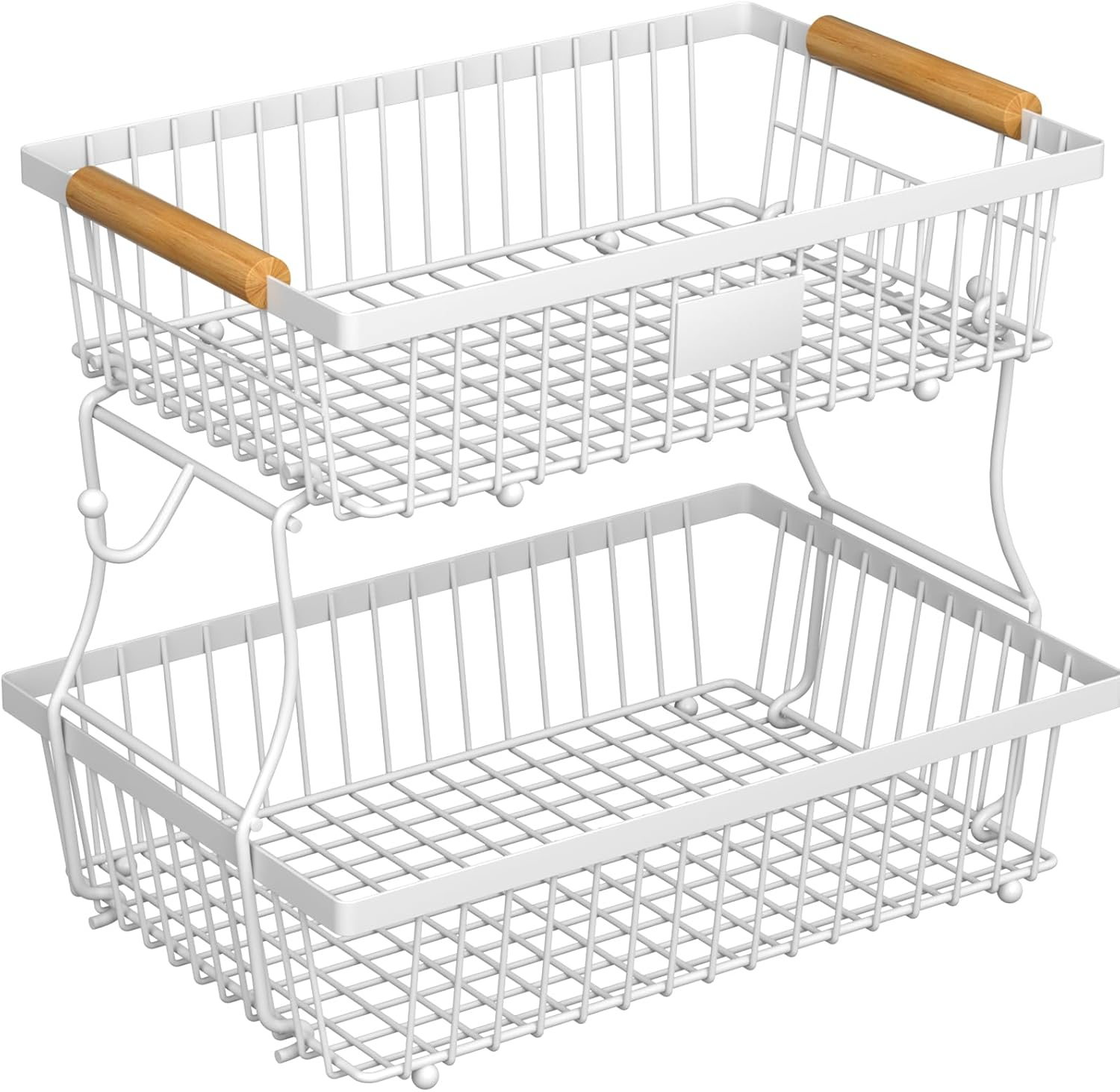 2 Tier Fruit Basket Kitchen Counter with 2 Banana Hangers Countertop Metal Bread