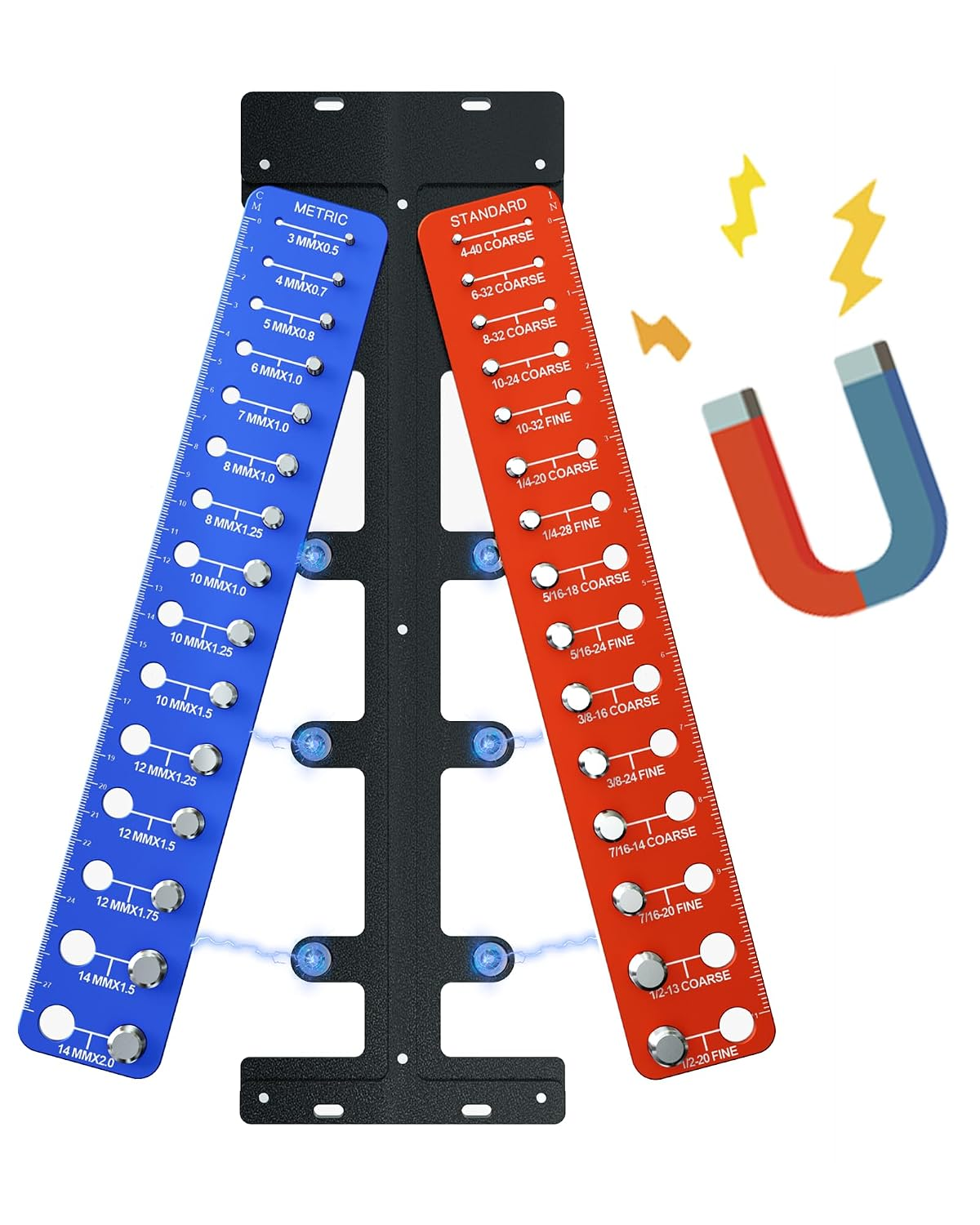 Detachable Magnetic Nut and Bolt Thread Checker, 30 Bolt and Nut Sizer