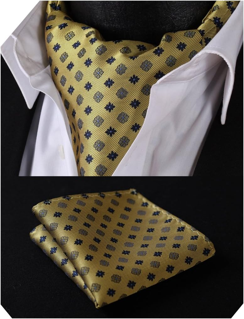 Polka Dot Ascot Handkerchief Jacquard Woven Cravat & Pocket Square Set