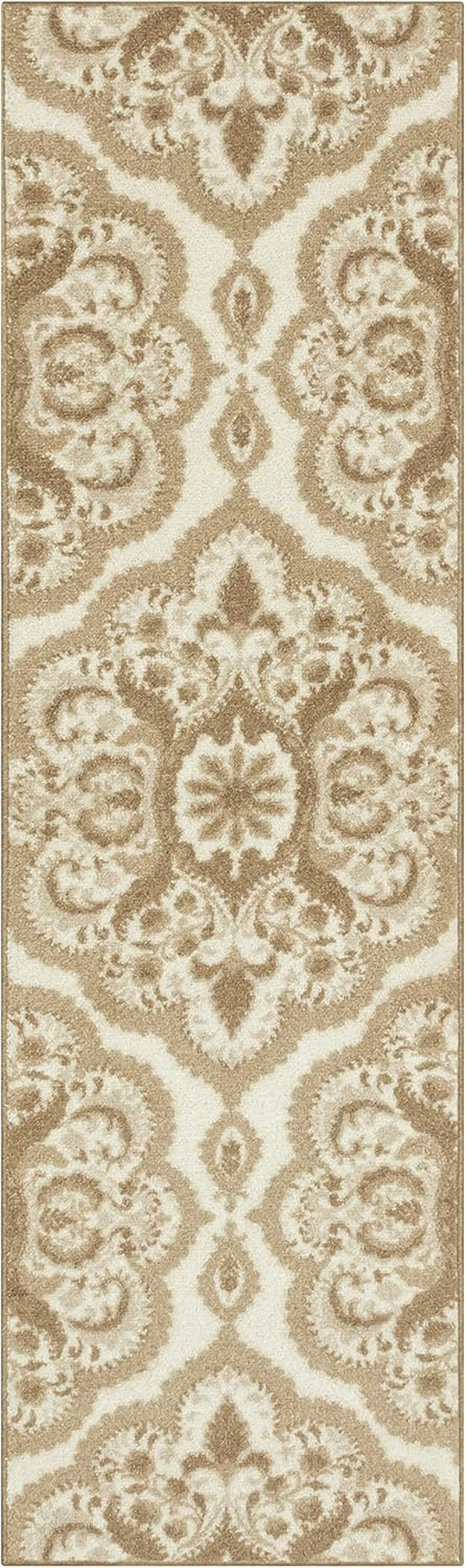 Maples Rugs Vivian Medallion Runner Rug - Made in USA - Washable, Non Slip, Indoor Carpet for Hallway, Kitchen, and Laundry Room, 2' X 6', Beige