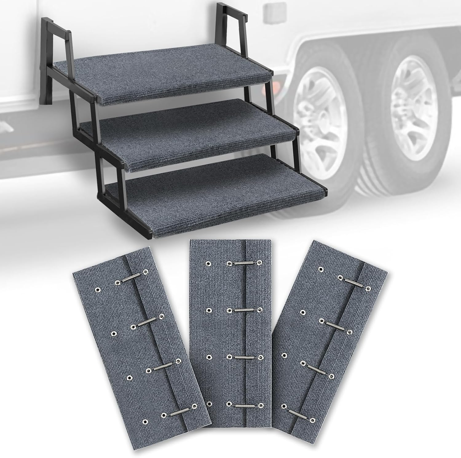 3 Packs RV Step Covers with Install Hook, Camper Step Covers 23 Inch Wide RV Step Rugs, RV Stair Covers Fit 8