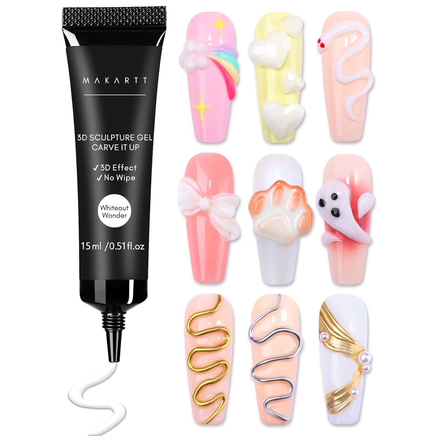 3D Nail Gel for Nail Art: No Wipe 15G White Sculpting Molding Candy Craving Gel Polish Rhinestone Nails Charm Glue Decoration Manicure Designs (Whiteout Wonder)