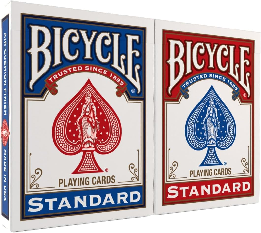 Bicycle Playing Cards 2 Pack Standard Poker Size Red and Blue | Air-Cushion Finish, over 130 Years Trusted, 52 Cards plus 2 Jokers per Deck, Great for Poker and Rummy