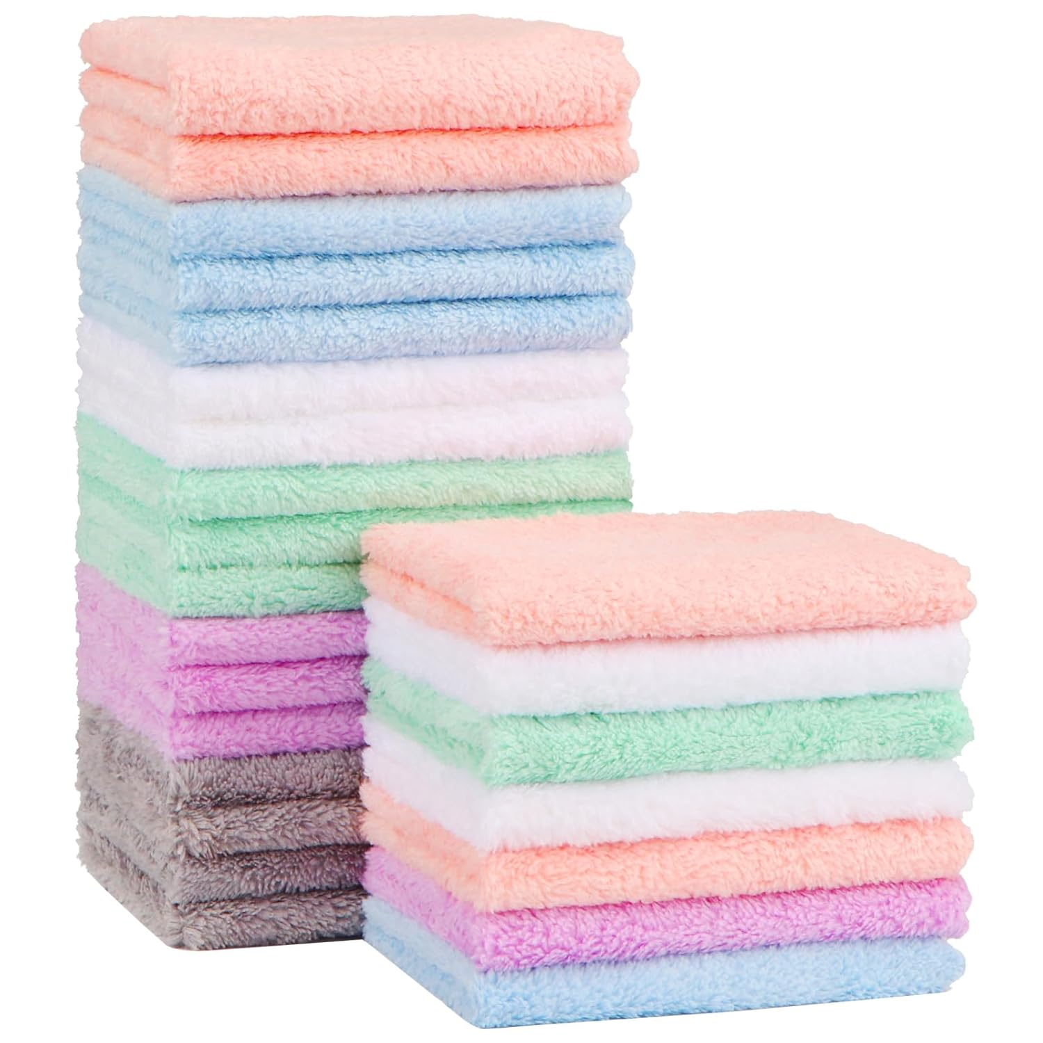 Orighty Baby Washcloths 24-Pack(7''X9''), Microfiber Coral Fleece Baby Towels, Super Soft and Absorbent Wash Cloths for Newborns, Infants and Toddlers, Gentle on Delicate Skin for Face Hands and Body