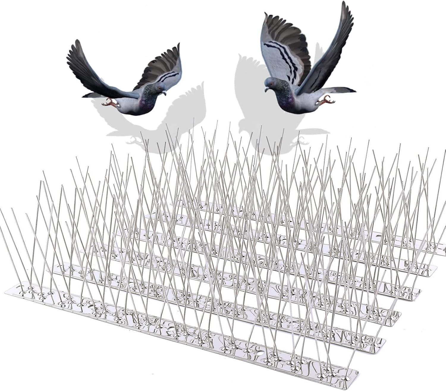 Bird Spikes for Pigeons Small Birds Cat, 10 Feet Bird Spikes Stainless Steel Deterrent 10 Strips