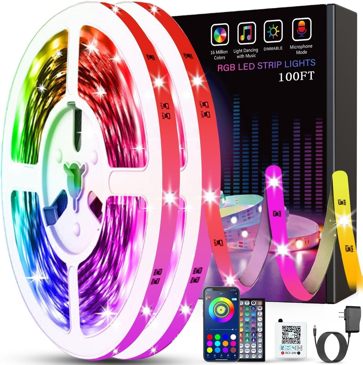 100Ft LED Strip Lights with Music Sync
