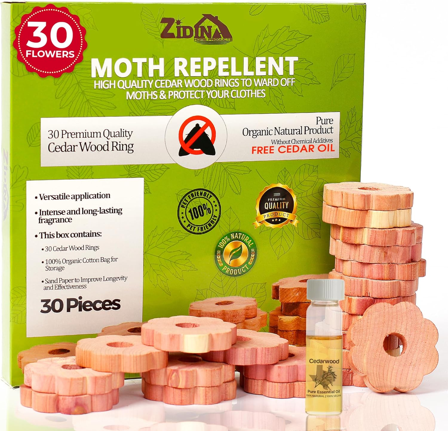 Anelli In Legno Di Cedro Terrasan Home Contro Le Tarme. 100% Naturali, Con Carta Vetrata Inclusa Per Ravvivare Il Profumo. Riutilizzabili, Senza Sostanze Chimiche.