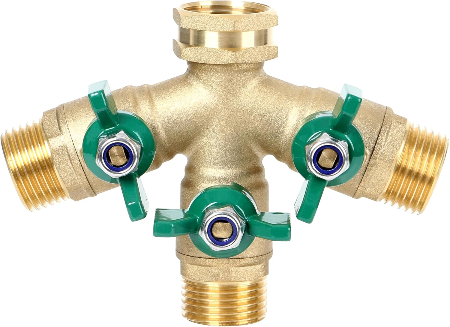 Full Flow 3-Way Garden Hose Splitter, Solid Brass High Volume 3 Way Hose Splitter Valve with Metal Handle, Heavy Duty High Flow Spigot Splitter with Shut off Valve, 3/4 Inch Garden Tap Splitter