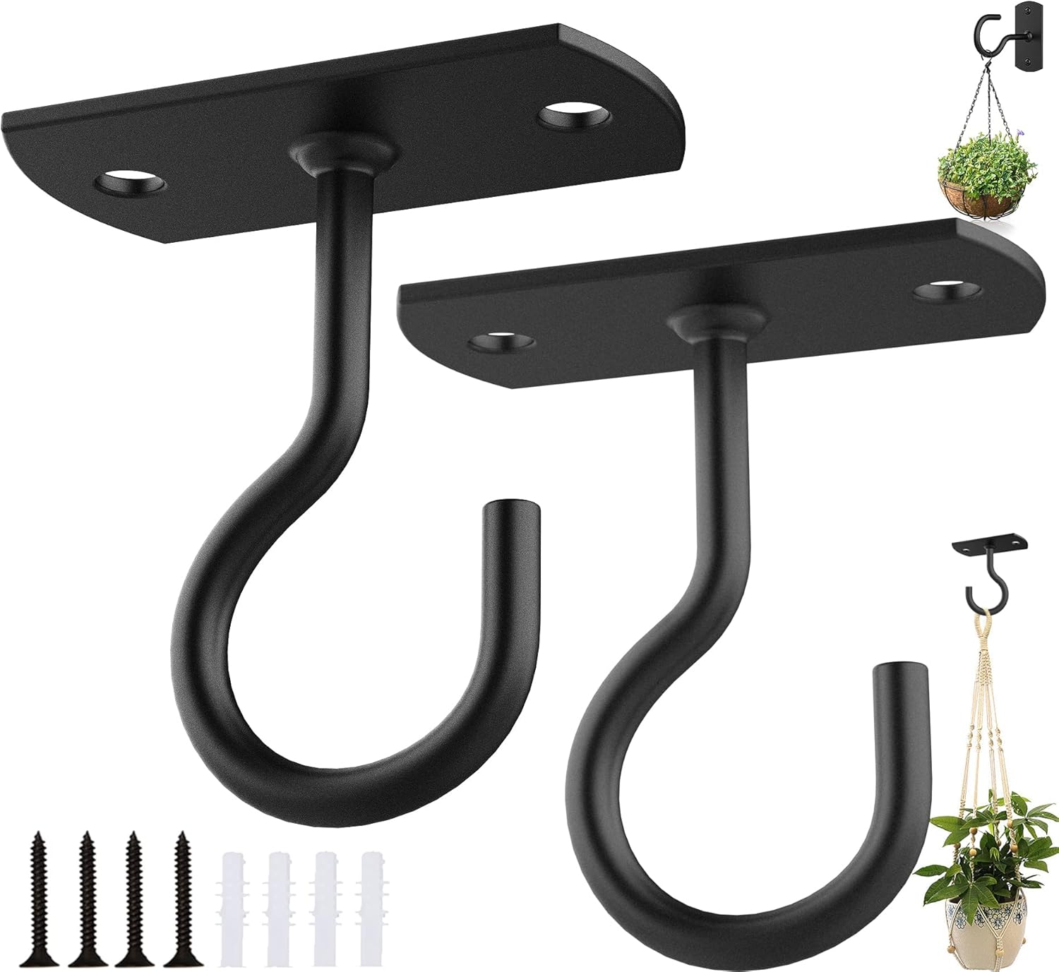 Ceiling Hooks for Hanging  2Pack 2.5In,Wall Plant Hooks for ,Lights,Planters,Lanterns,Hanging Bird Feeders,Wind Chimes,Indoor&Outdoor Decoration Black