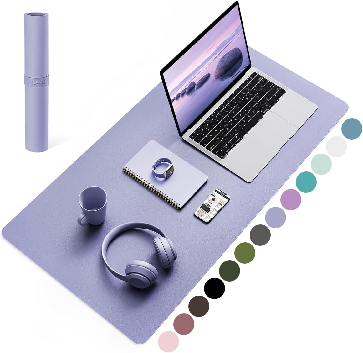 Non-Slip Desk Pad,Mouse Pad,Waterproof PVC Leather Desk Table Protector,Ultra Thin Large Desk Blotter, Easy Clean Laptop Desk Writing Mat for Office Work/Home/Decor(Lavender, 31.5
