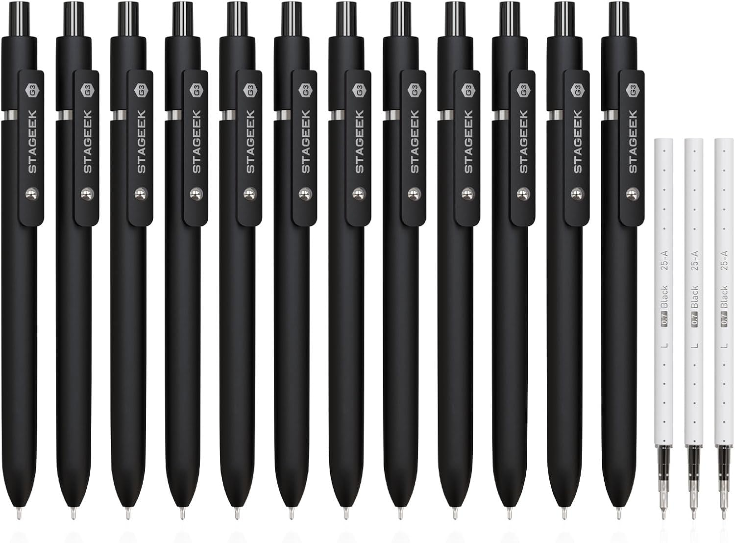 Black Gel Pens GX3, 12Pcs Fine Point Smooth Writing Pens with 3 Extra Refills, Quick Dry Black Ink Pens for Journaling, Office, Note Taking, School Supplies, Nurse Aesthetic(Black)