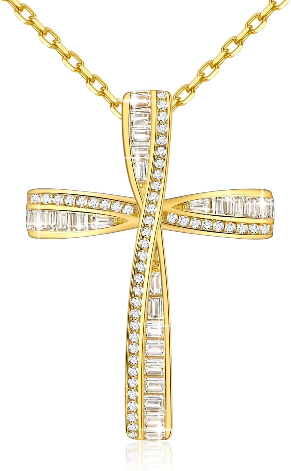 Cross Necklace for Women, 925 Sterling Silver 18K Gold Plated Cross Necklaces for Women, Cross Pendant with 5A Cubic Zirconia Diamond, Birthday Christmas Jewelry Gifts for Women Her Wife
