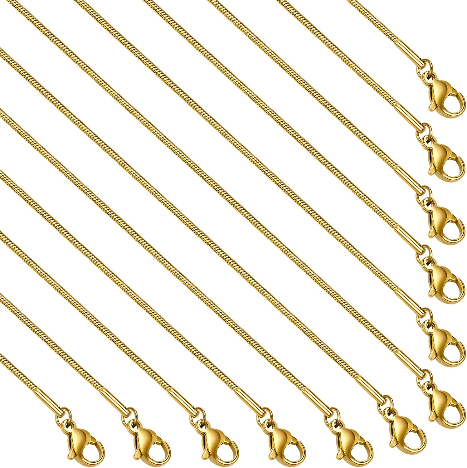 12 Pcs Gold Plated Chain Bulk 18 Inches Thin Snake Stainless Steel Necklace Chains for Women Jewelry Making