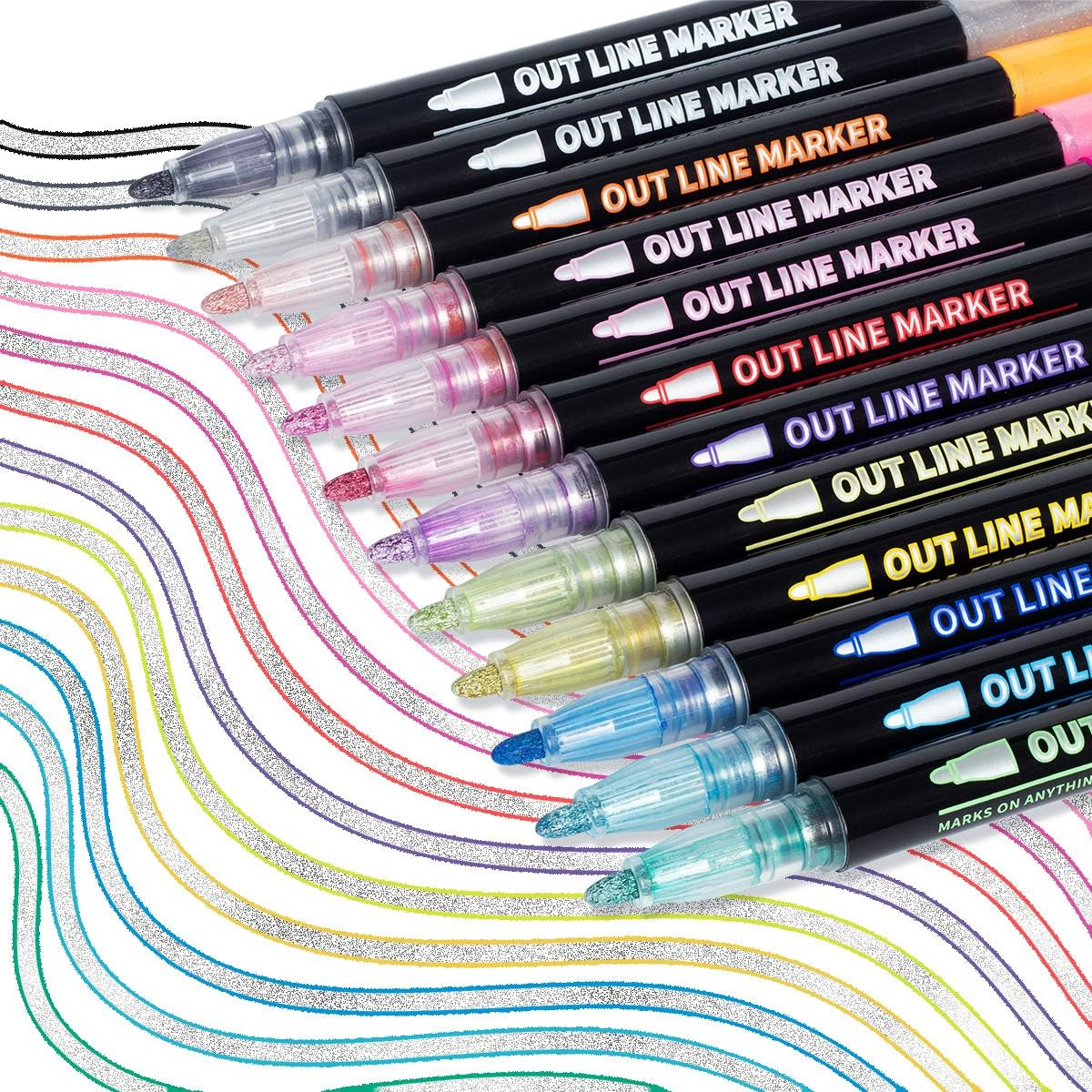 Super Squiggles Outline Markers Shimmer Markers Set, Double Line Pens for Card Making Paint Markers for Craft Supplies Glitter Pens for Photo Album Scrapbook Teen Girls Gifts 4-12 Years