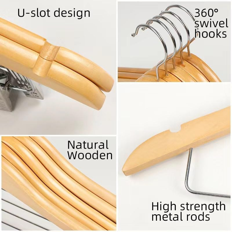 10 Pack Wooden Hangers Suit Hangers Skirts Hangers Coat Hangers with Clips, W... - Picture 4 of 15