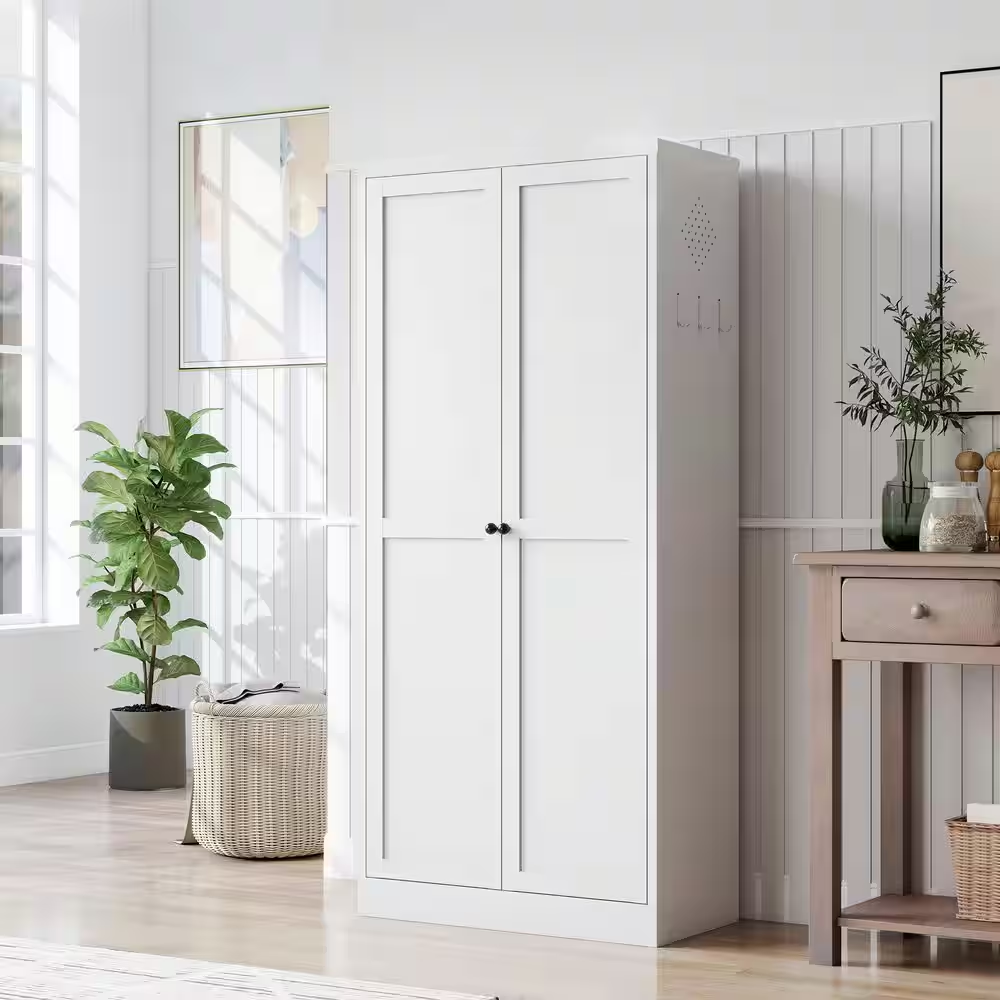 61 In. White Metal Pantry Cabinet with 4 Adjustable Shelves, Heavy Duty Kitchen Storage Organizer