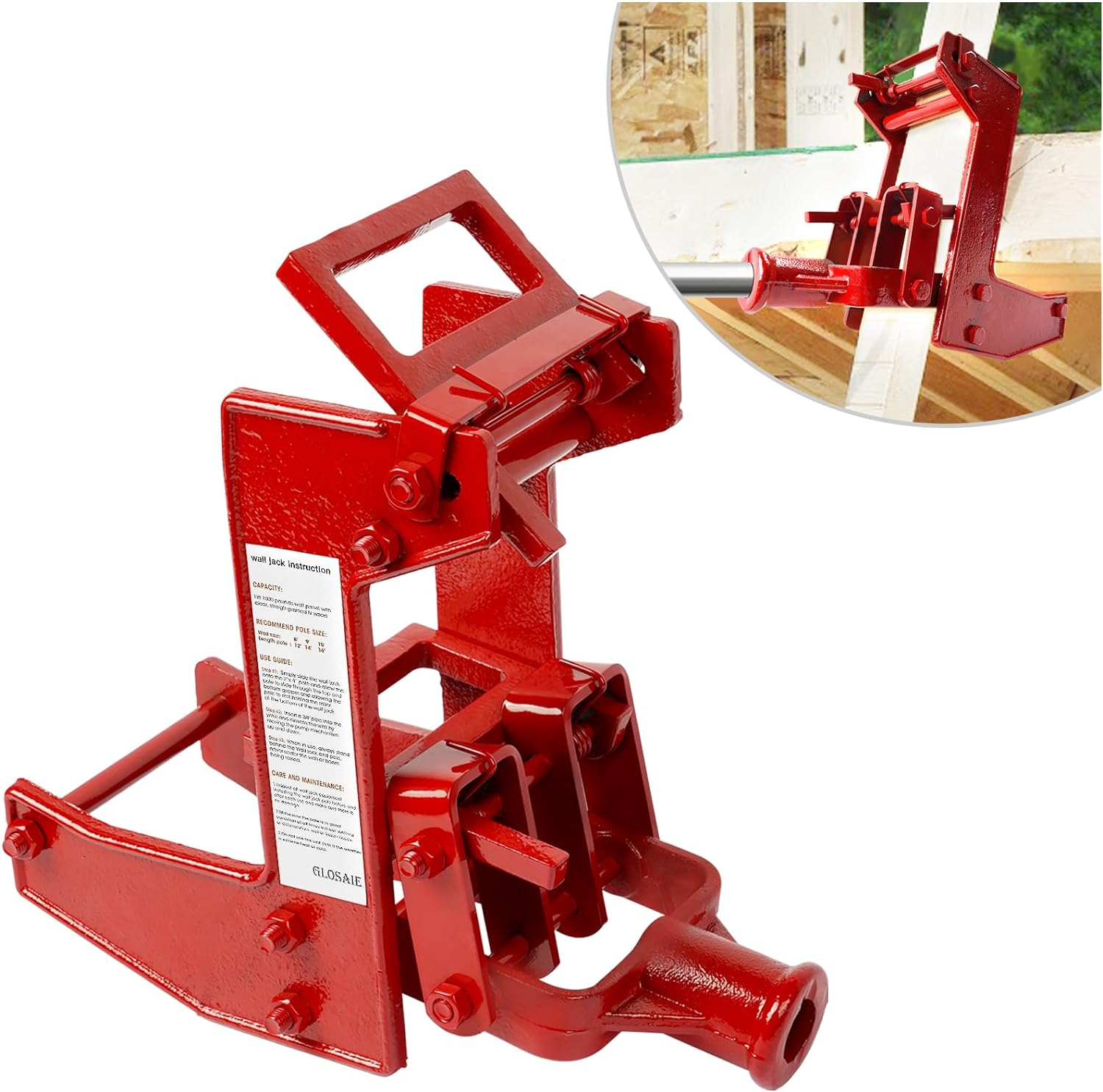Heavy-Duty Malleable Casting Iron Wall Jack for Lifting Wall Beams Decks and More with Capacity of Lifting 1,000 Lbs, Red, Pack of 1