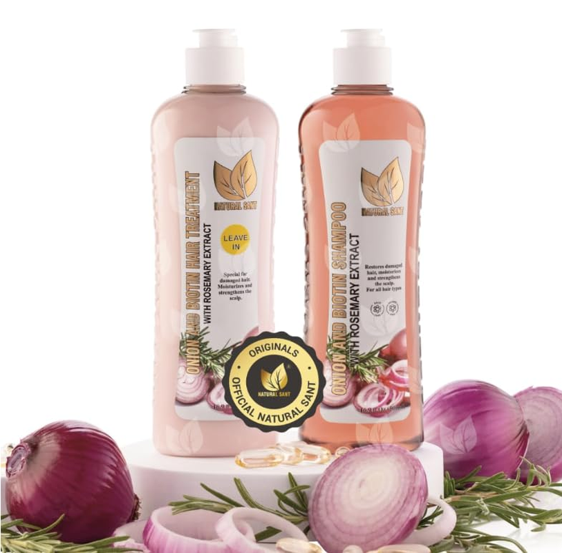 Onion Biotin and Rosemary Shampoo & Treatment Set for Stronger, Thicker and Longer Hair - Soft and Shine, Hair Loss and Thinning Hair, Growth Shampoo, Paraben Free, Silicone Free