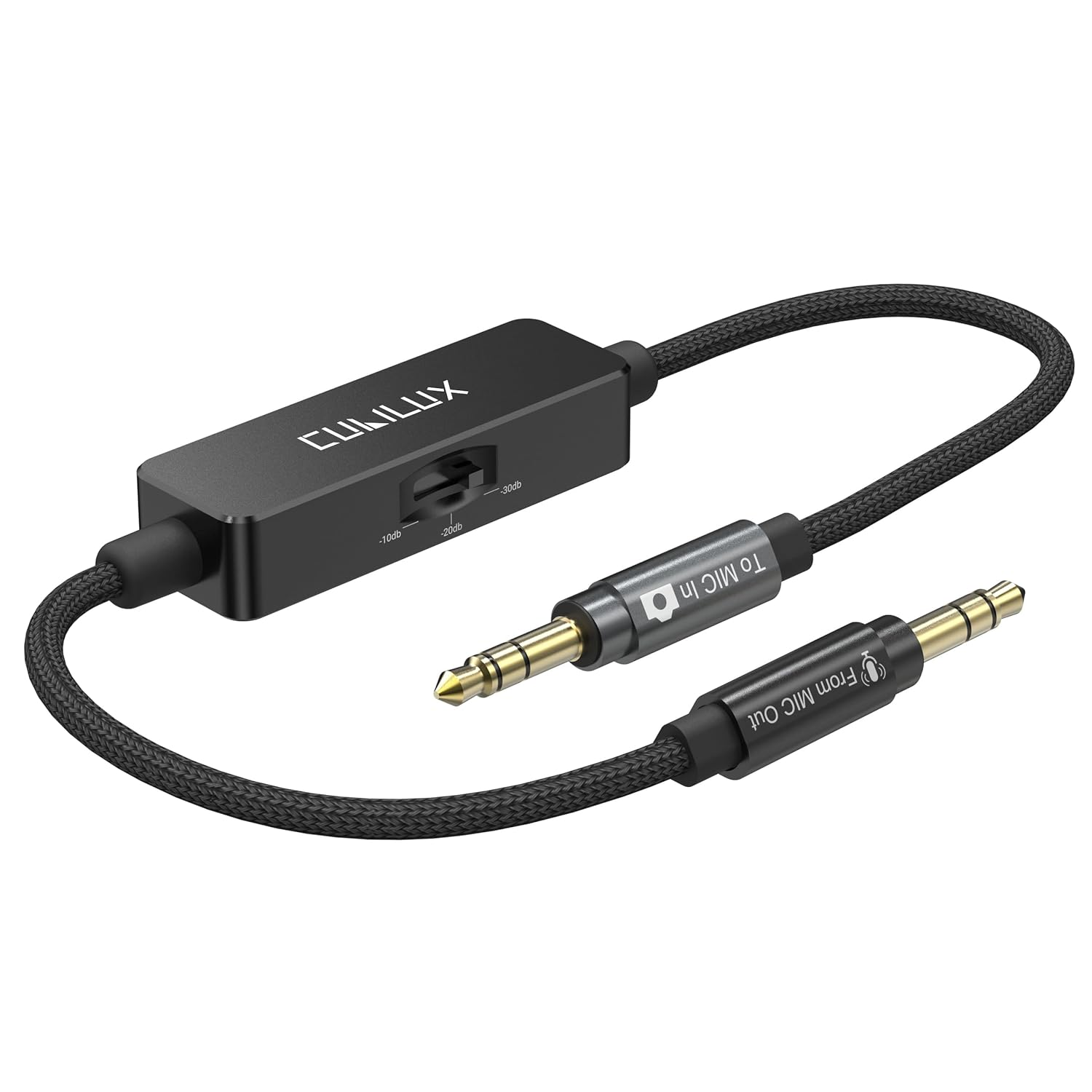 3.5Mm TRS Line to Microphone Attenuator Cable, 3-Level (-10Db/-20Db/-30Db) Attenuation MIC Cord for DSLR Camera, Camcorder, 1 Feet