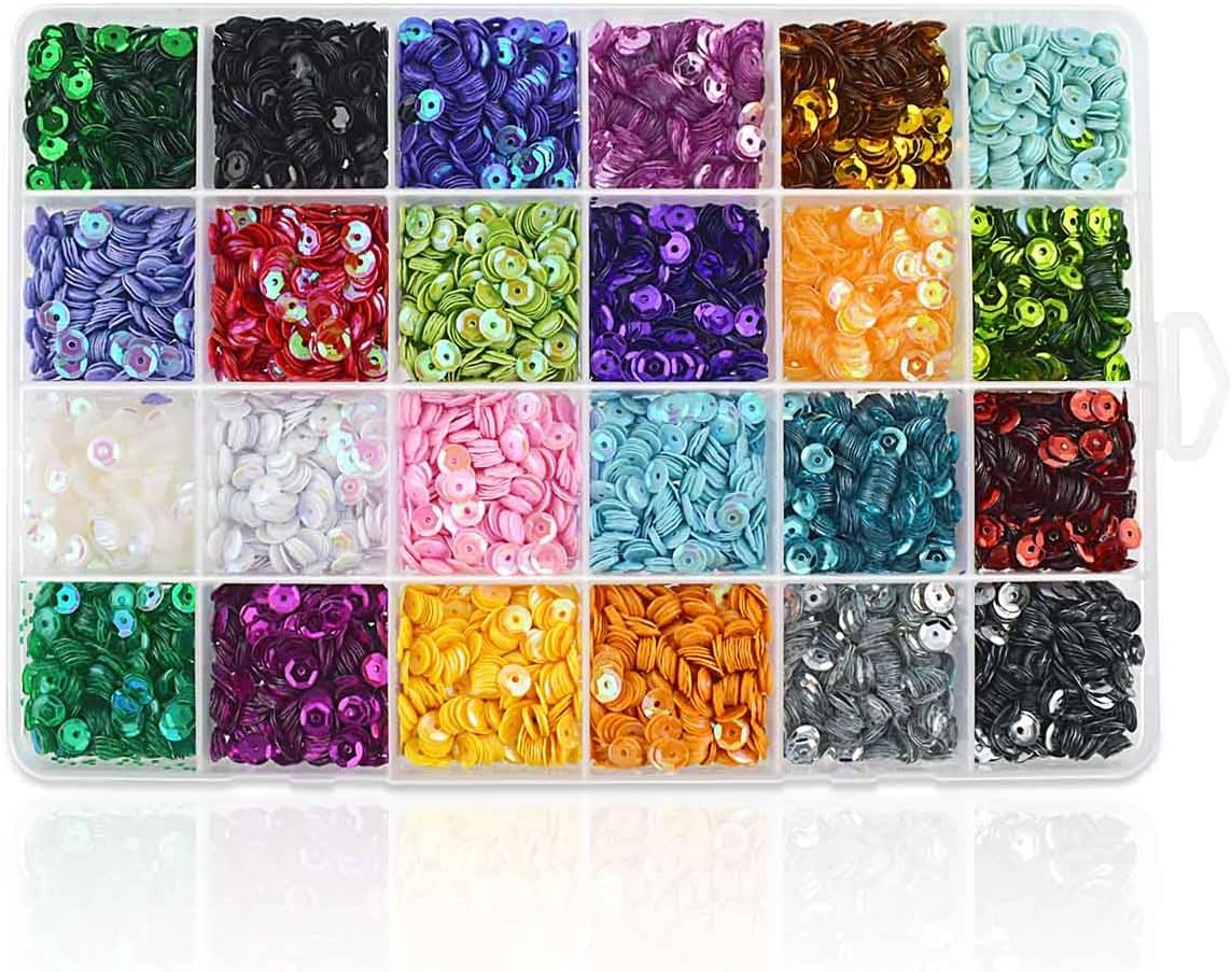 21600 Pcs Loose Sequins Bulk 5MM Rainbow Round Embroidery Sequins Cup for Craft DIY Mixed Colors Crafts Sequin with Holes for Sewing Iridescent Sequins and Spangles for Nails Arts (24 Colors)