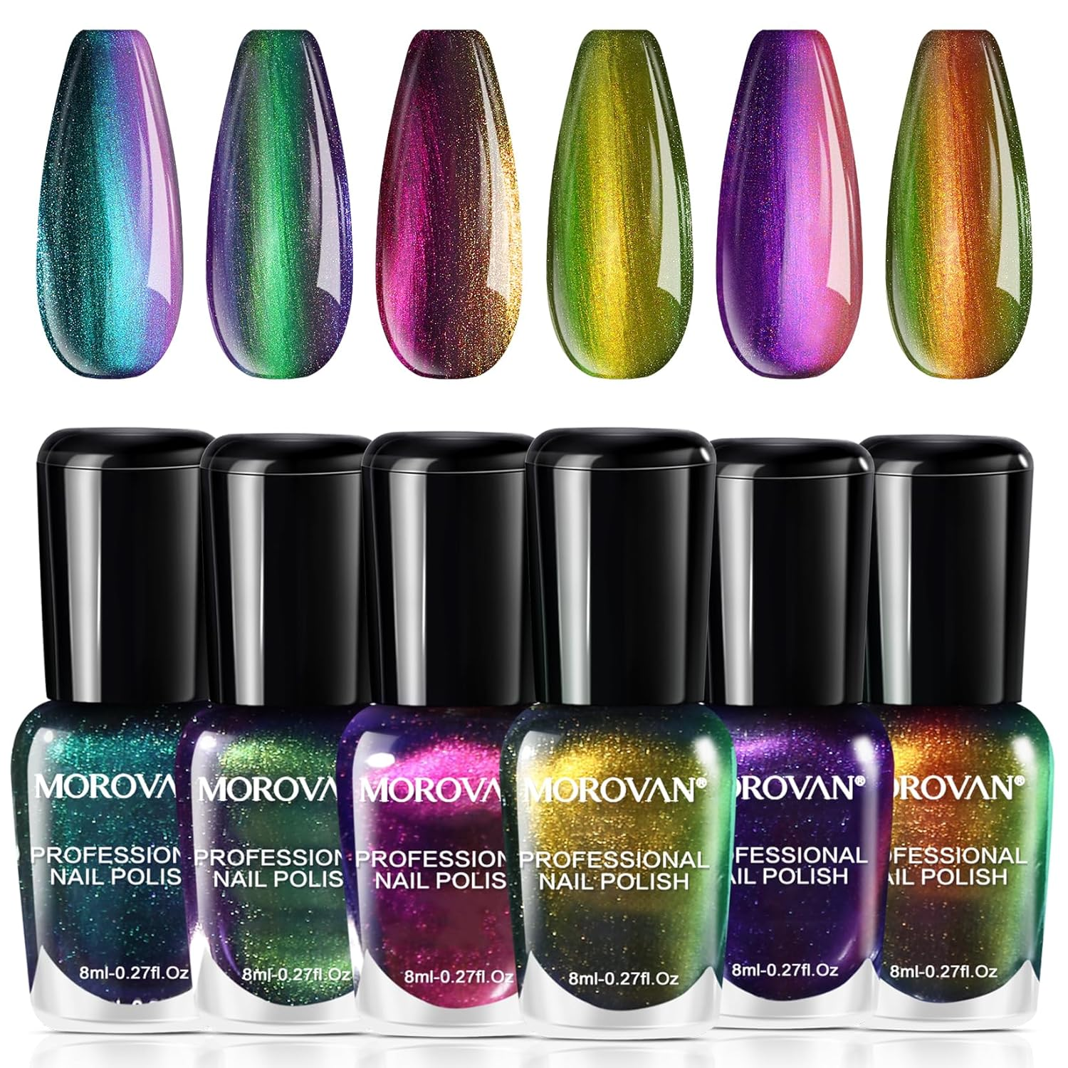 Fingernail Nail Polish Set: Holographic Metallic Ombre Lacquer Air Dry Nail Polish Regular Nail Pack 0.27Oz Glitter Finger Nail Bulk Toenail Polish Kit Halloween Fall Gift for Women