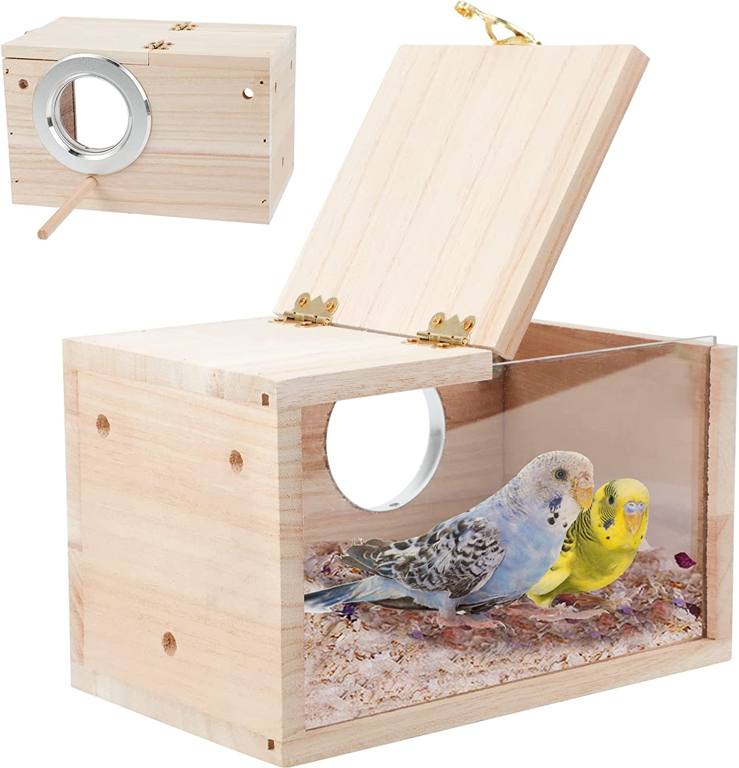 Parakeet Nesting Box Transparent Bird House for Cage Natural Wood Breeding Box for Parrot Parakeet Cockatiel Lovebirds Budgie Conure and Other Small Birds