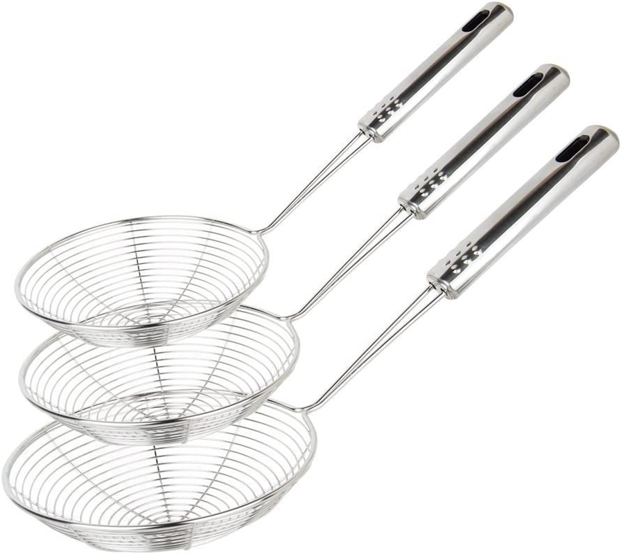 Spider Strainer Set of 3 Asian Strainer Ladle Stainless Steel Wire Skimmer Spoon with Handle for Kitchen Frying Food, Pasta, Spaghetti, Noodle-30.5Cm, 32Cm, 35Cm