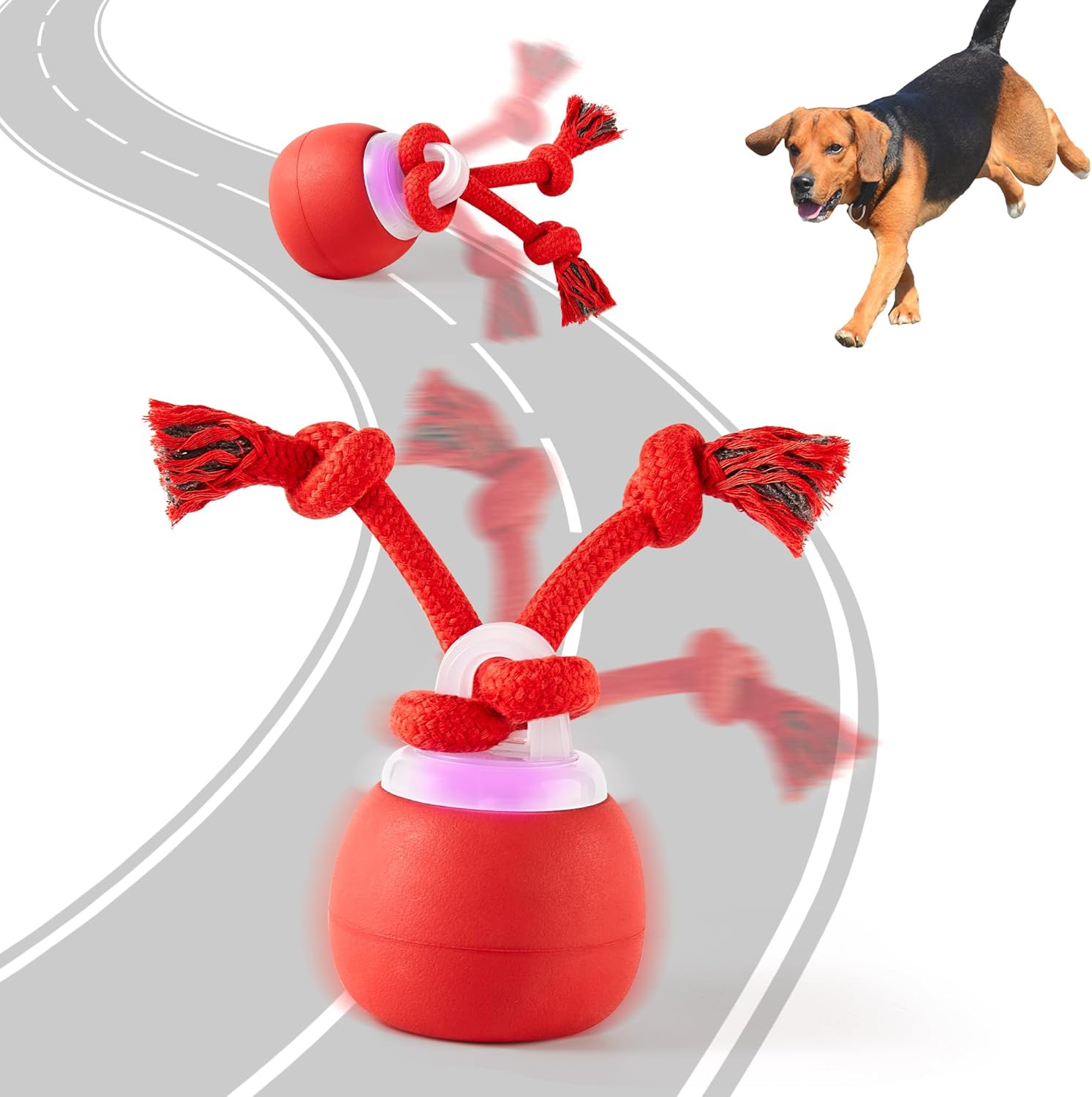 Interactive Dog Ball Toys Touch Activated, Rechargeable, Squeaky Dog Toy, Moving Wicked Ball for Pup with Rope for Medium Small Dogs Puppy Dark Red