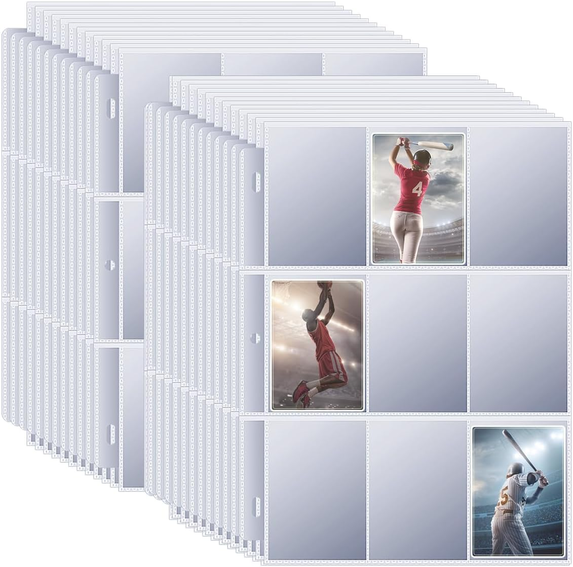 1800 Pockets Trading Card Binder Sleeves, Double-Sided Card Sleeves Binder Sheets, Clear Baseball Card Page Protectors for 3 Ring Binder Fit Game Cards, Sports Cards, Coupons, Business Cards (Clear)