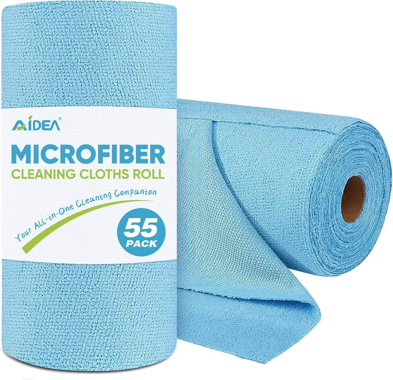 Microfiber Cleaning Cloth Roll, Blue Shop Towels 55 Sheets Washable, Microfiber Towels for Cars, Blue Rags Reusable Paper Towel for Automotive, Workshop, House, Kitchen, Cleaning Supplies11×9