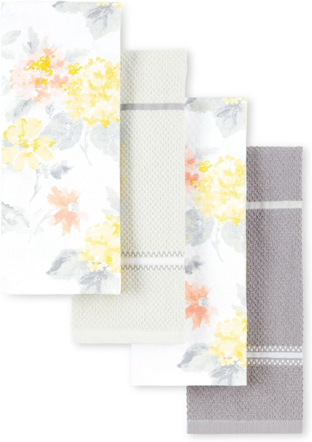 Amber Floral Kitchen Towel Set 4-Pack, Yellow/Coral, 16
