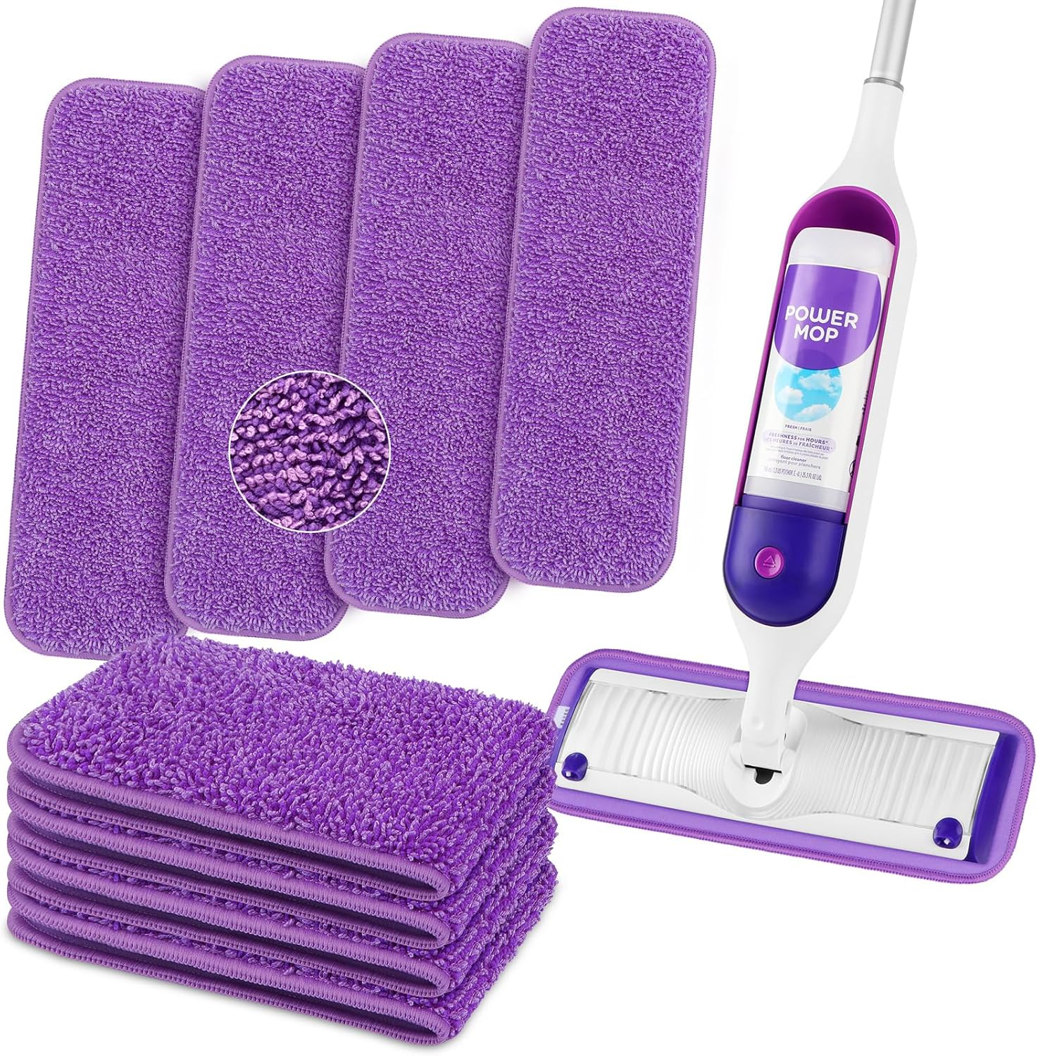 Reusable Microfiber Mop Pads for Swiffer Powermop 8 Pack, Power Mop Pads Refills for 13 ''-15 '' Spray Mop, Machine Washable Pad Replacement for Multi-Surface Floor Cleaning