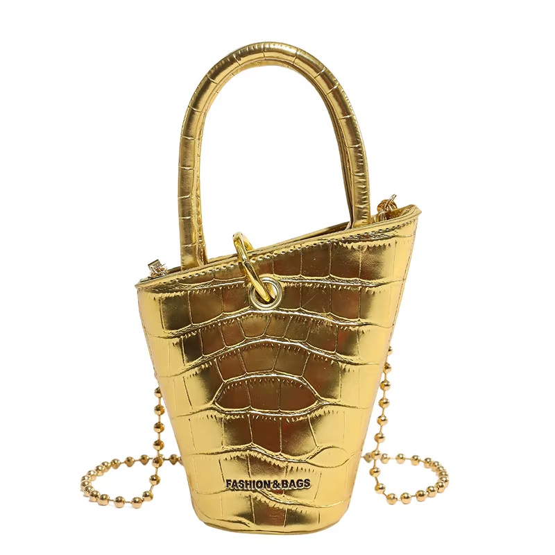 SH0569 Women'S Retro PU Leather Mini Bucket Bag Y2K Style Irregular Top Handle Crossbody Bag with Two Straps Polyester Lining