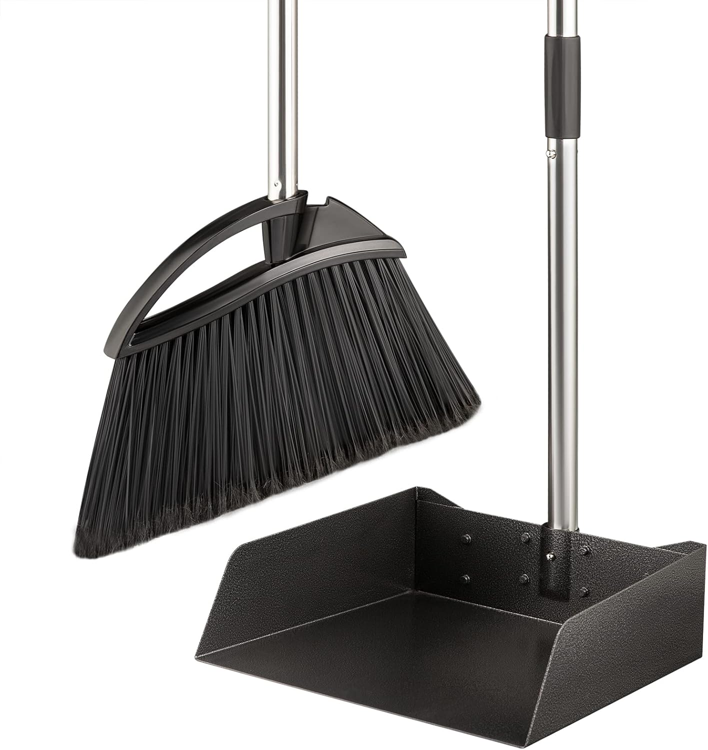 Long Handled^Dust Pan and Broom Set$for Home/Heavy Duty Metal Dustpans and Broom