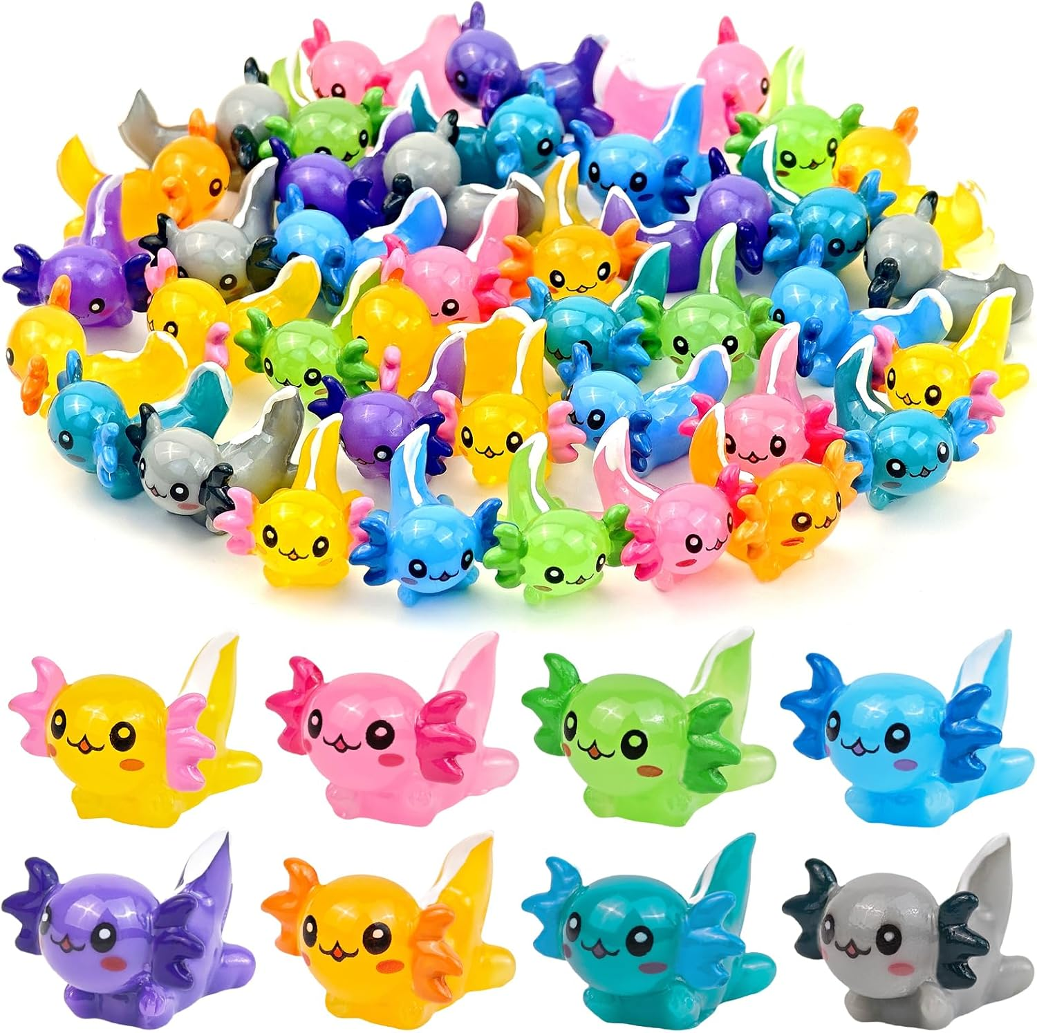 40 Pcs Mini Resin Axolotls Figures Small Little Tiny Animals Axolotls to Hide Garden Miniature Figurines for Dollhouse Micro Landscape Aquarium Decoration DIY Crafts