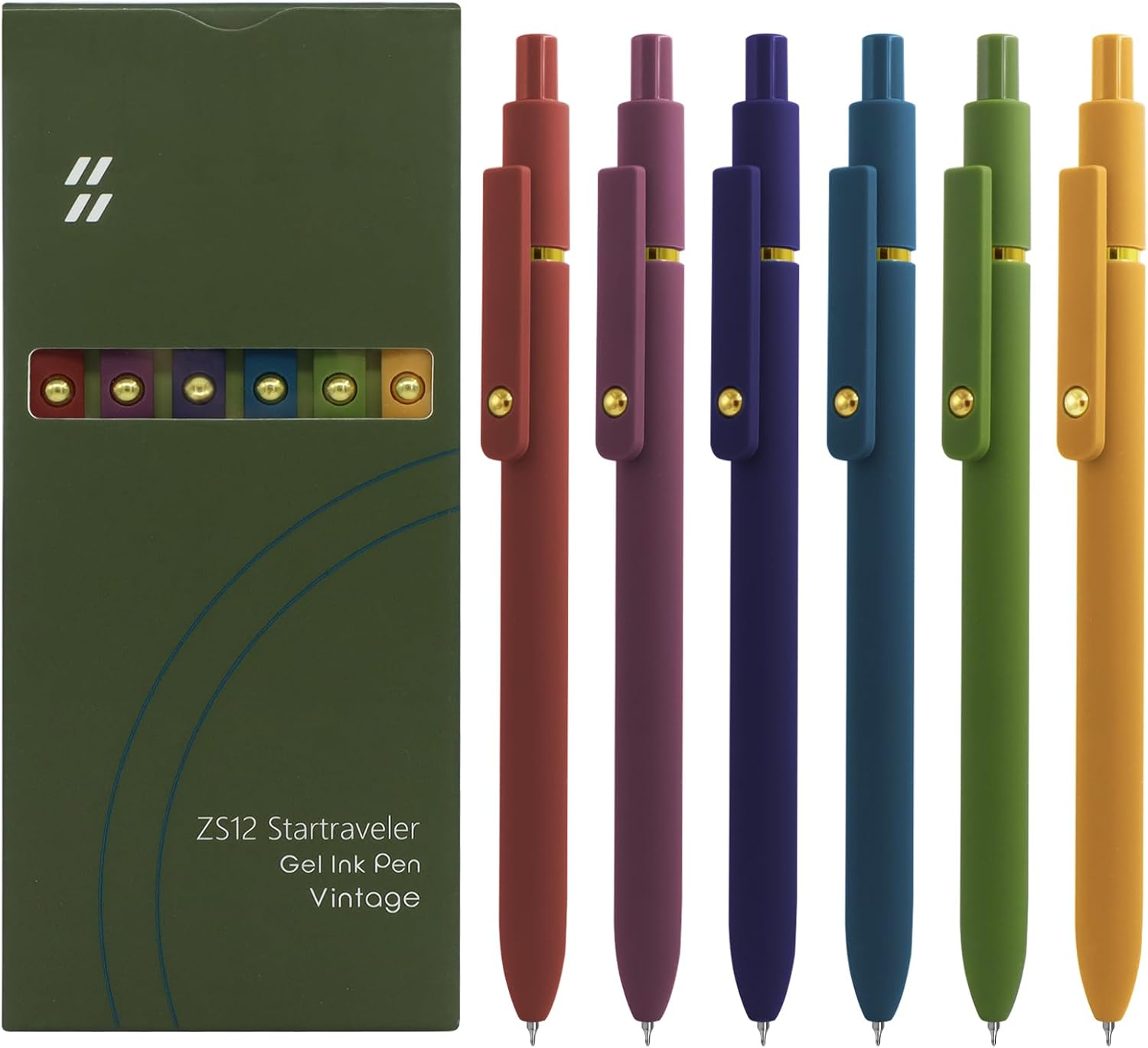 Gel Pens, 6 Pcs Black Ink Pens for Women, 0.5Mm Fine Point Smooth Writing Pens, High-End Series Retractable Pens for Journaling Note Taking (6 Pcs Gold Vintage)