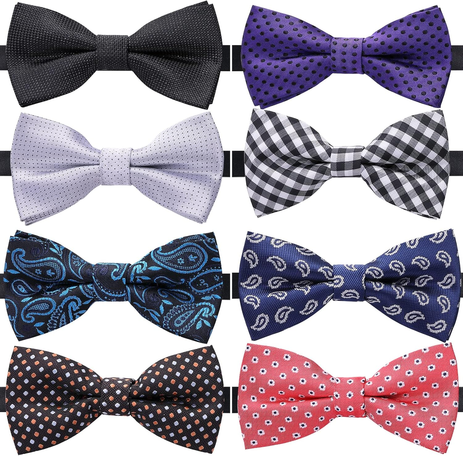 8 PACKS Elegant Adjustable Pre-tied Bow Ties for Men Boys (1&4&5&6&8 Pack for option)