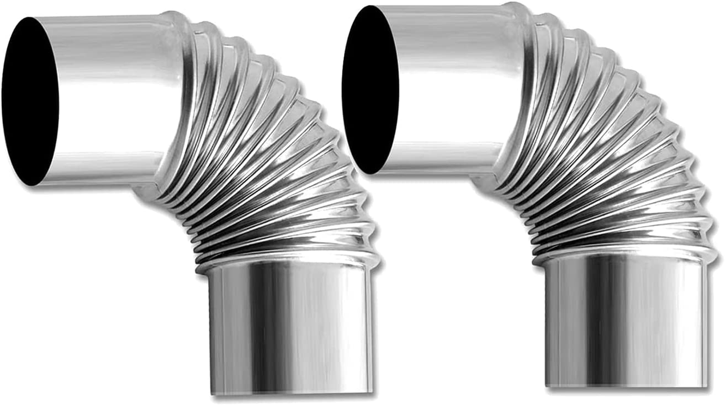 2-Piece Stainless Steel Chimney Pipe For Camping Wood Stove - 2.95" Diameter, Elbow Style