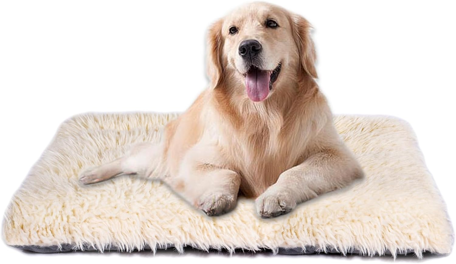 Machine Washable Dog Bed, Deluxe Plush Dog Crate Pad and Cat Bed, Anti-Slip Bottom Kennel Pad Mat, Fuzzy Pet Beds for Large, Medium, Small Dogs Breeds (Ivory, 24.0