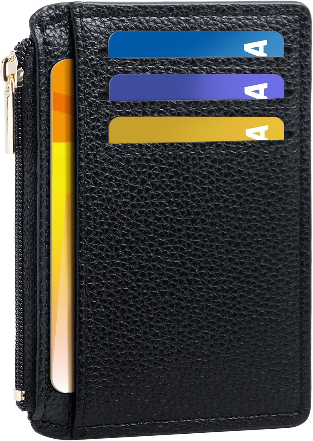 Credit Card Holder for Women Slim Minimalist Front Pocket RFID Blocking Wallet Small Compact Card Case with ID Window, Classic Black